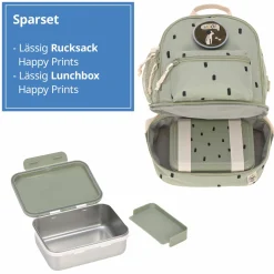 2-tlg. Set Rucksack Mini Backpack & Edelstahl-Brotdose Lunchbox - Happy Prints - Light Olive