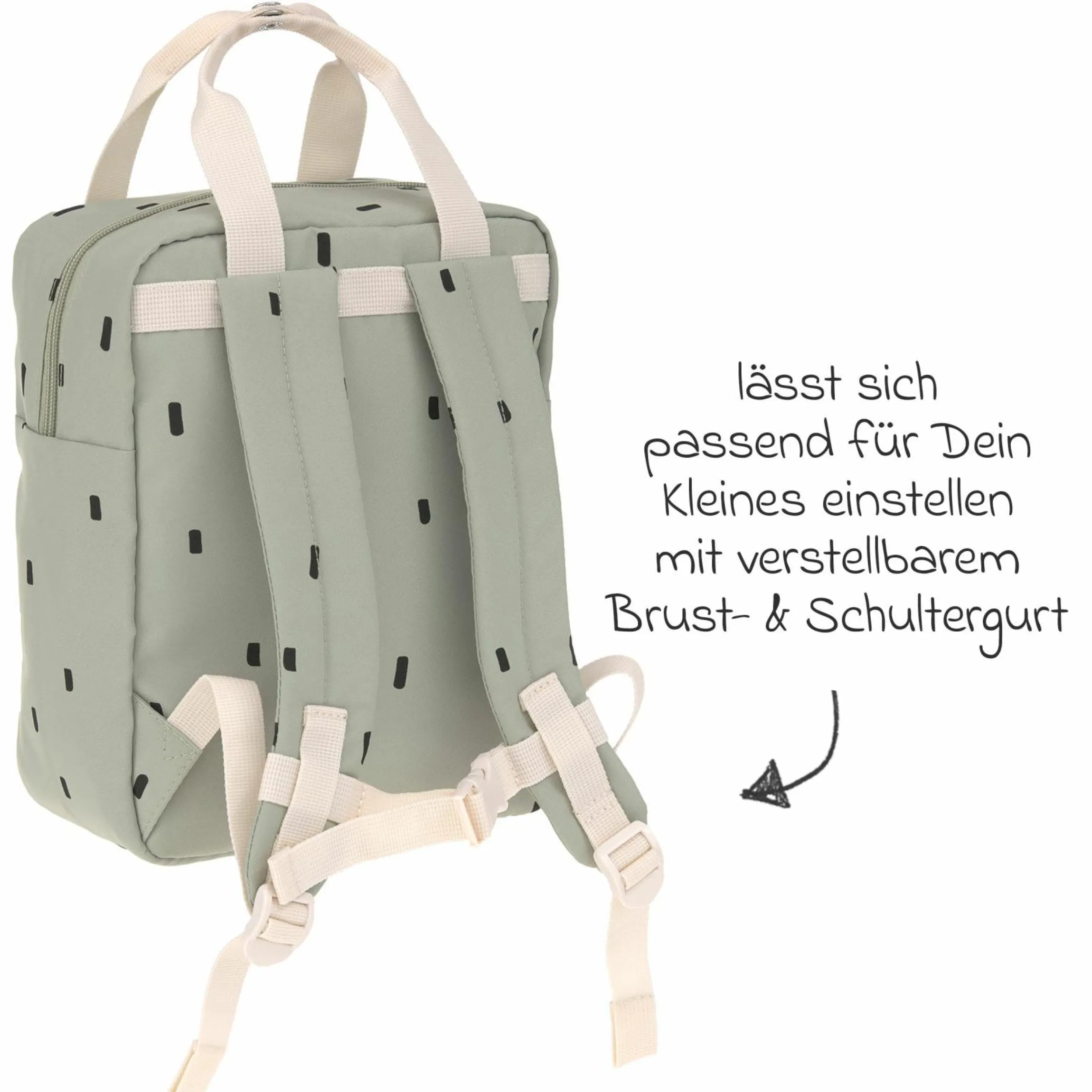 3-tlg. Set Rucksack Mini Square Backpack + Brotdose + Trinkflasche - Happy Prints - Light Olive
