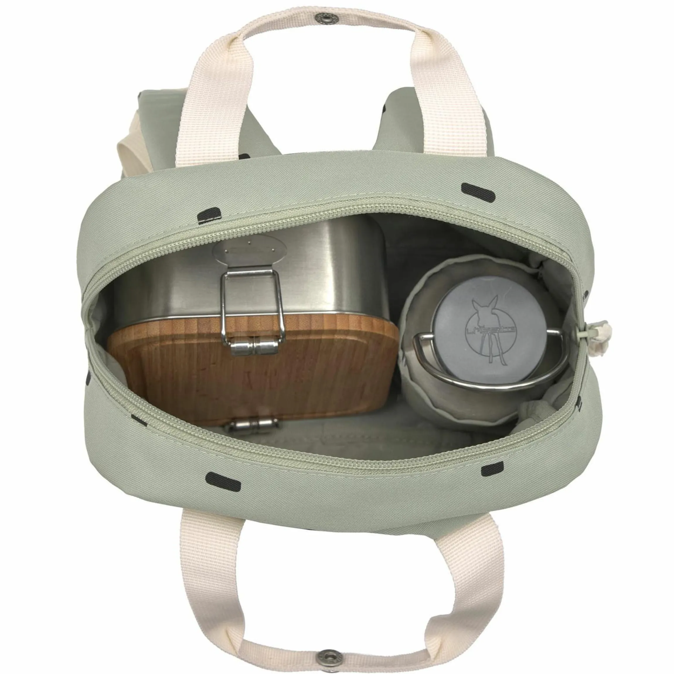 3-tlg. Set Rucksack Mini Square Backpack + Brotdose + Trinkflasche - Happy Prints - Light Olive