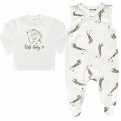 2-tlg. Set Strampler & Shirt - Giraffe & Elefant - Offwhite - Gr. 68