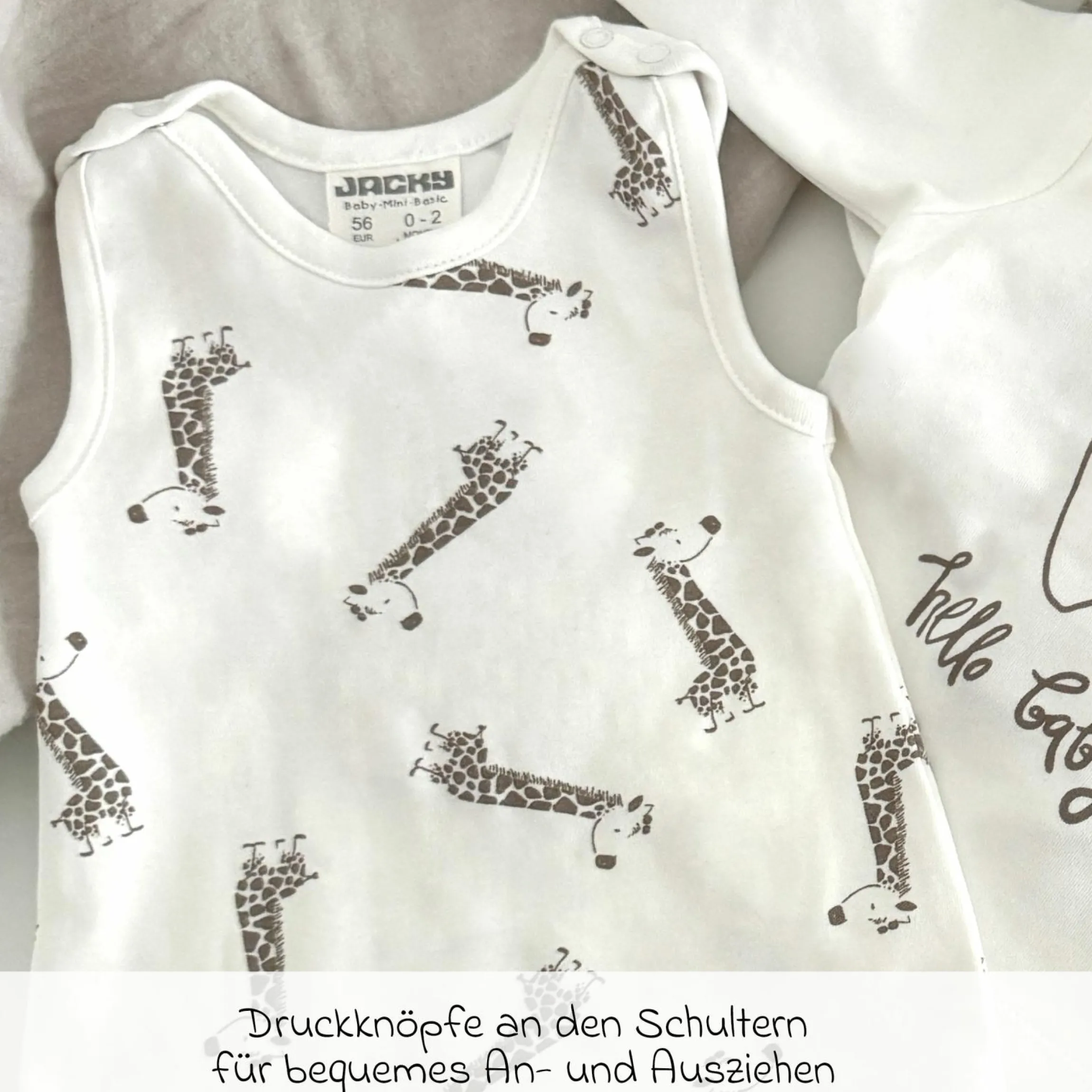 2-tlg. Set Strampler & Shirt - Giraffe & Elefant - Offwhite - Gr. 68