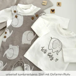 4-tlg. Set Strampler, Jogginghose & 2 Langarmshirts - Elefant - Mokka Offwhite - Gr. 74