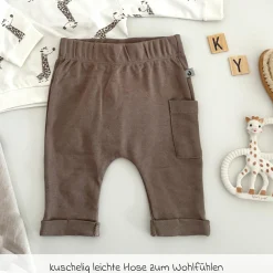 4-tlg. Set Strampler, Jogginghose & 2 Langarmshirts - Elefant - Mokka Offwhite - Gr. 74