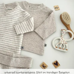 4-tlg. Set Strampler, Langarmshirt, Wickelshirt & Jogginghose - Beige Melange - Gr. 68