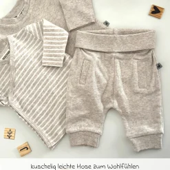 4-tlg. Set Strampler, Langarmshirt, Wickelshirt & Jogginghose - Beige Melange - Gr. 68
