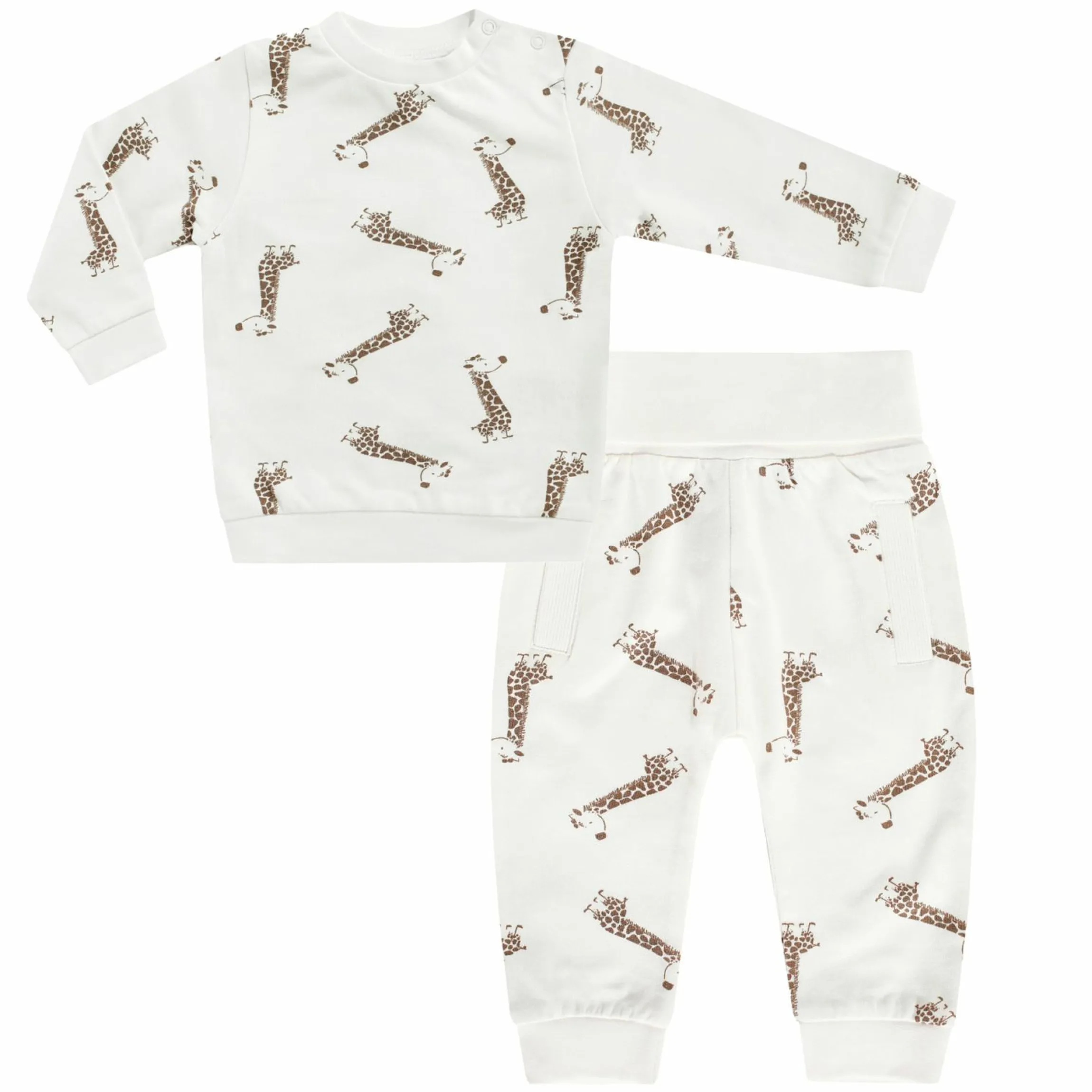2-tlg. Set Sweatshirt & Hose - Giraffe Allover - Offwhite - Gr. 74