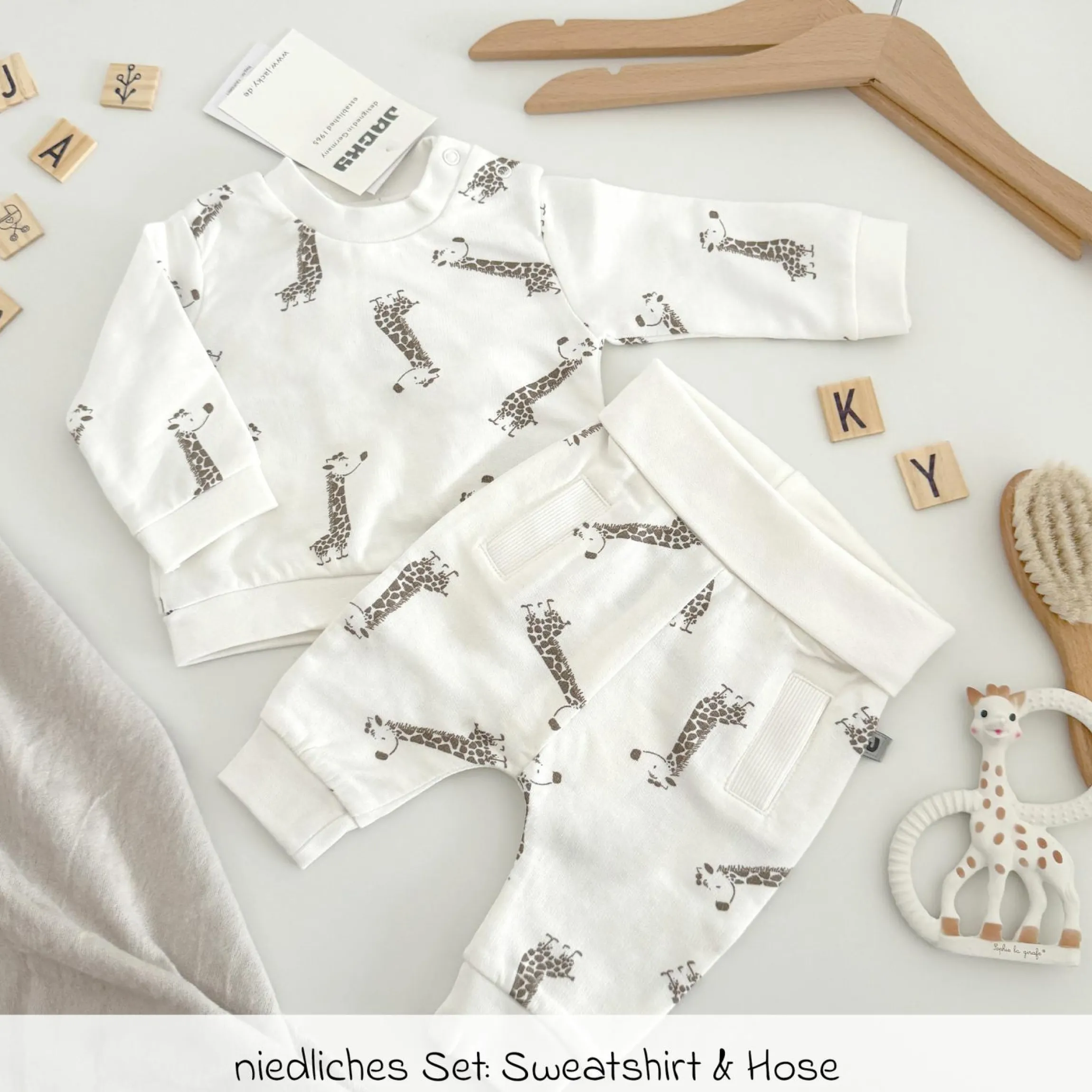 2-tlg. Set Sweatshirt & Hose - Giraffe Allover - Offwhite - Gr. 74