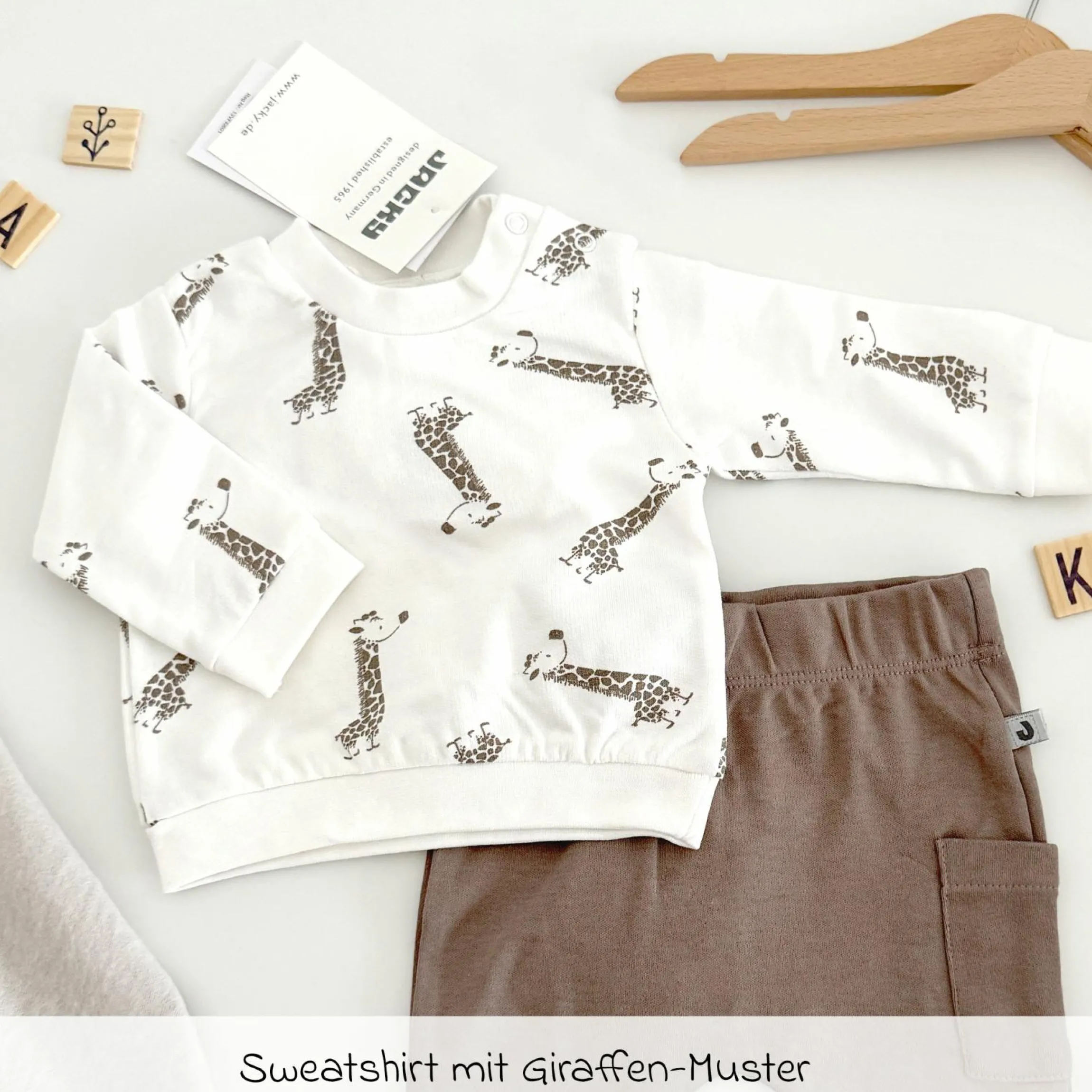 2-tlg. Set Sweatshirt & Hose - Giraffe Allover - Offwhite - Gr. 74