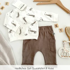 2-tlg. Set Sweatshirt & Hose - Giraffe Allover - Mokka Offwhite - Gr. 74