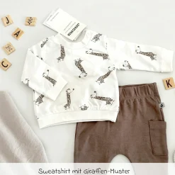 2-tlg. Set Sweatshirt & Hose - Giraffe Allover - Mokka Offwhite - Gr. 74