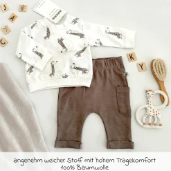 2-tlg. Set Sweatshirt & Hose - Giraffe Allover - Mokka Offwhite - Gr. 74