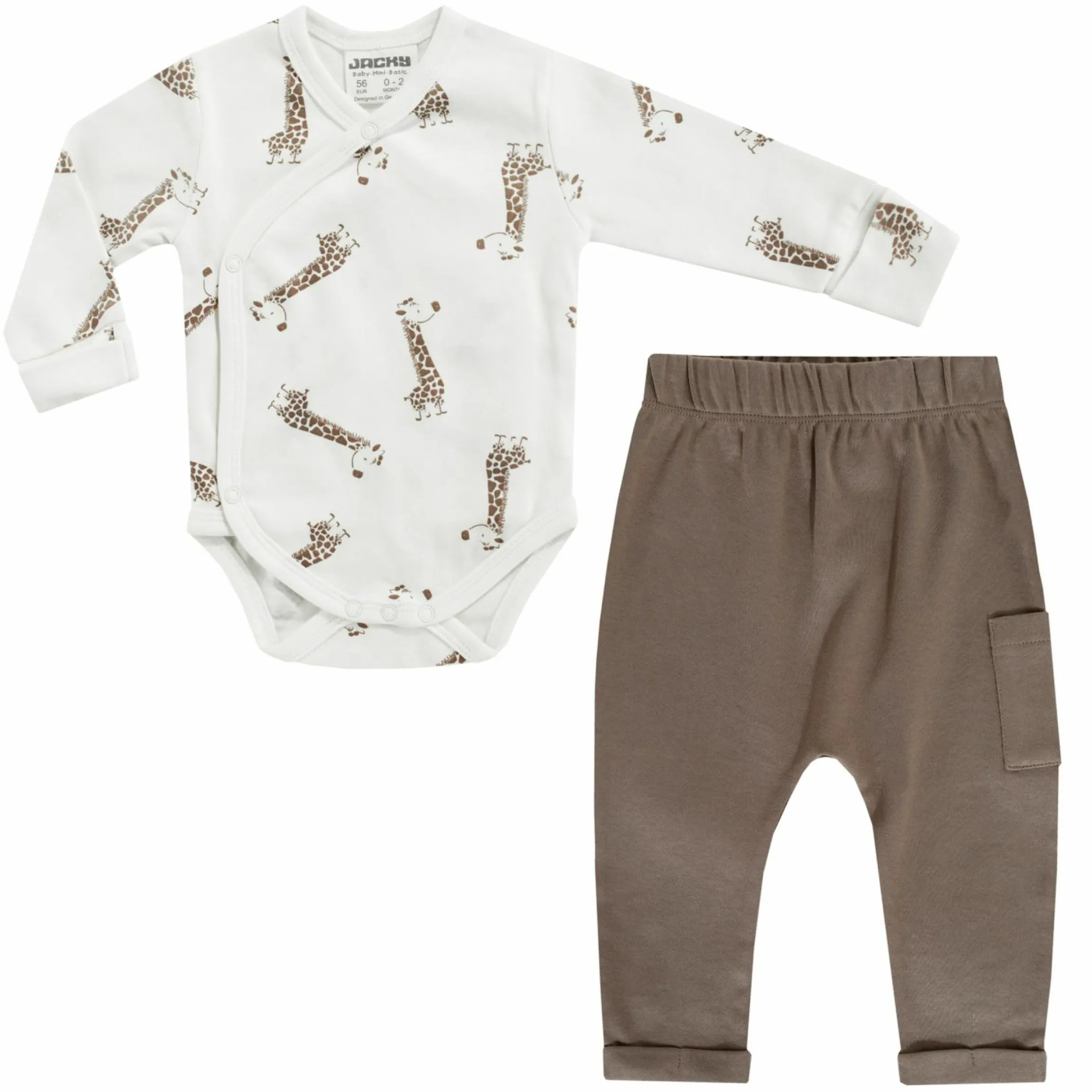 2-tlg. Set Wickelbody & Jogginghose - Giraffe Allover - Mokka Offwhite - Gr. 74