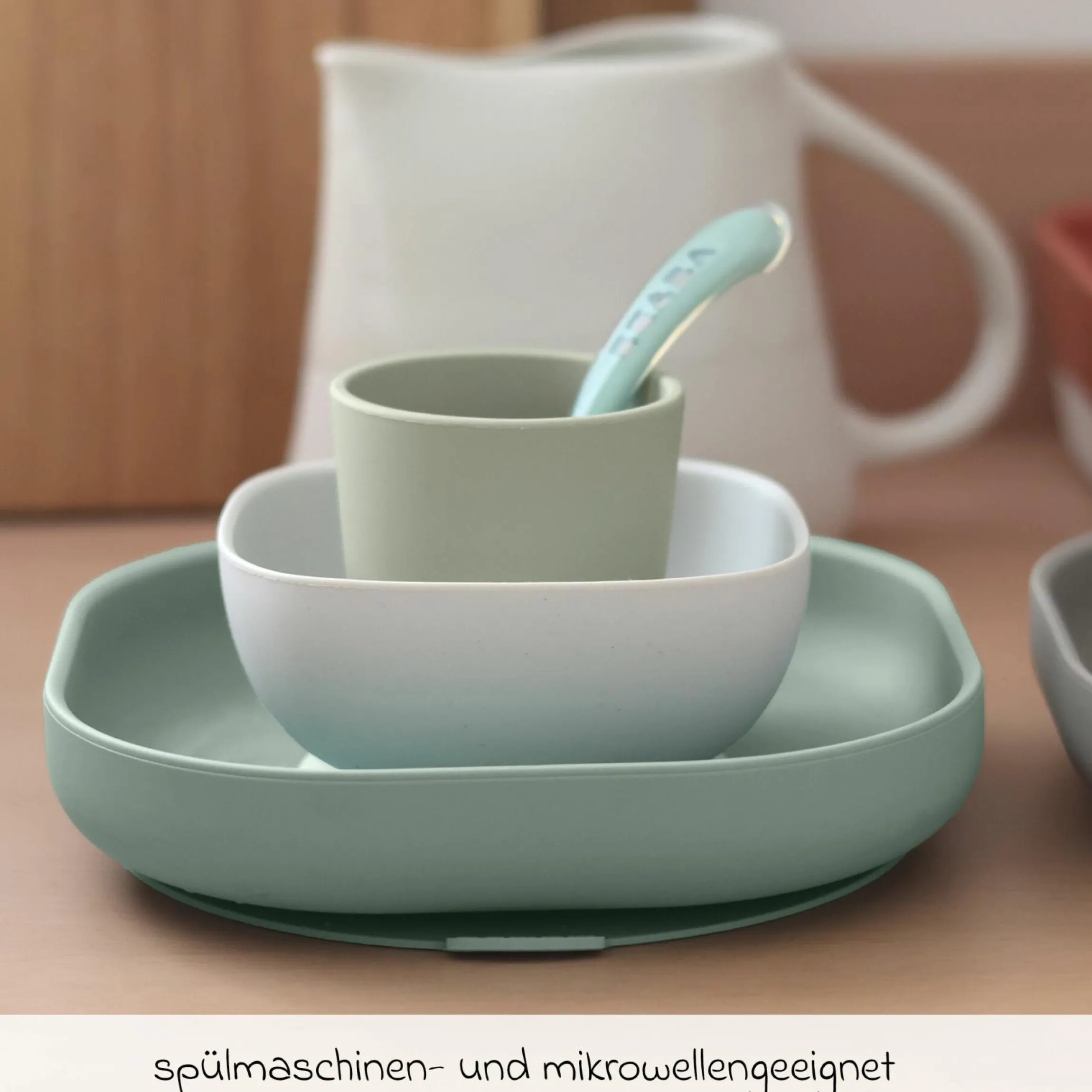 4-tlg. Silikon-Geschirr-Set - Salbeigrün