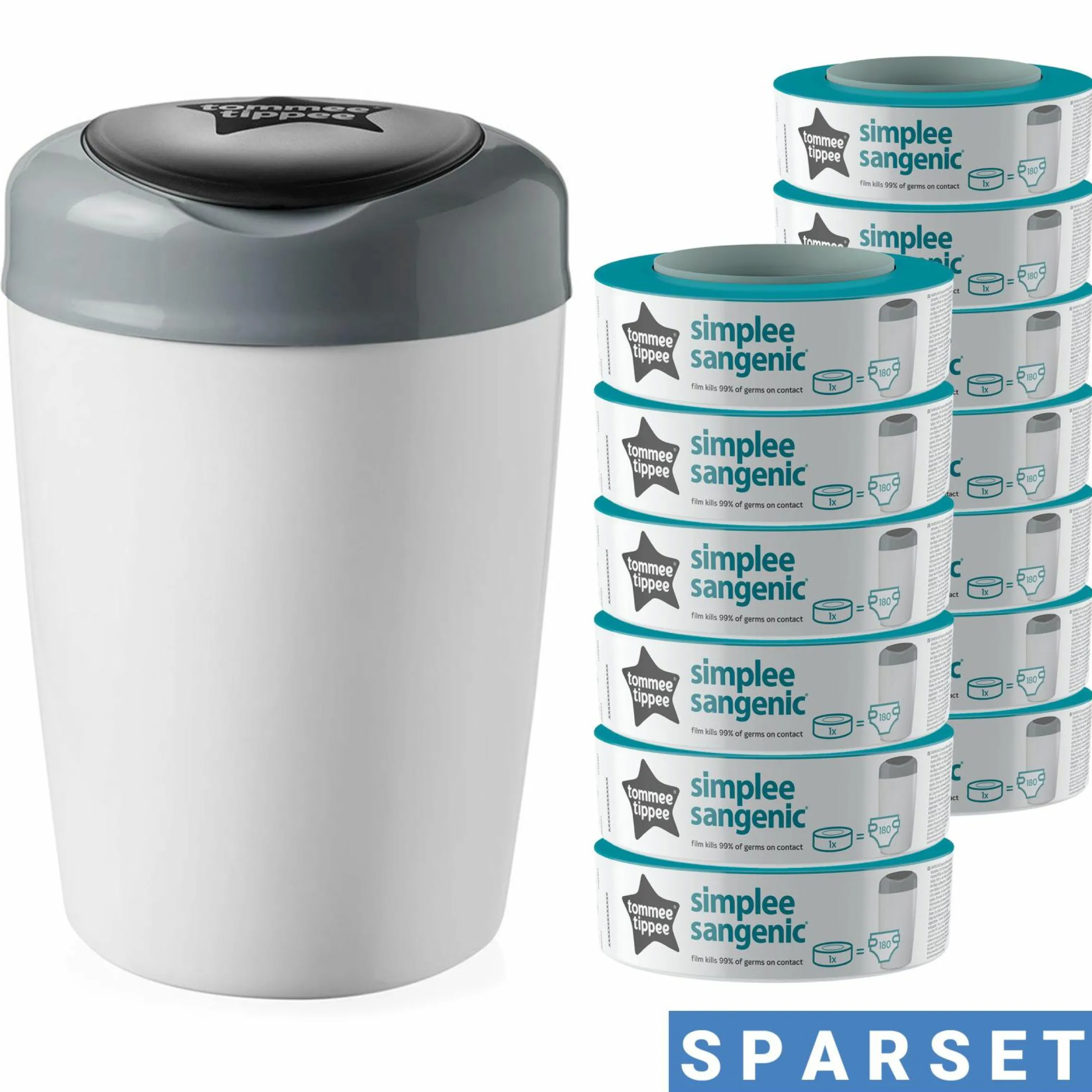 14-tlg. Simplee Sangenic Sparset - Windeleimer + 13 Nachfüllkassetten