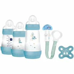 5-tlg. Starter Set Welcome to the world - 3 PP-Flaschen Easy Start Anti-Colic, Schnuller Start & Schnullerkette - Blau