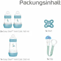 5-tlg. Starter Set Welcome to the world - 3 PP-Flaschen Easy Start Anti-Colic, Schnuller Start & Schnullerkette - Blau