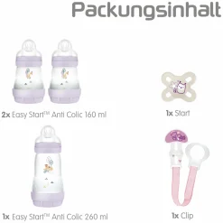 5-tlg. Starter Set Welcome to the world - 3 PP-Flaschen Easy Start Anti-Colic, Schnuller Start & Schnullerkette - Lila