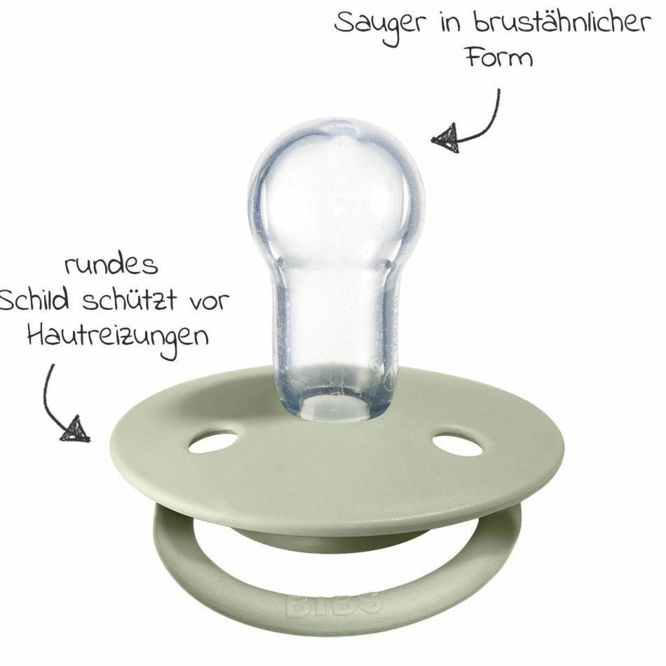 3-tlg. Starter-Set - De Lux Schnuller 2er Pack Silikon + Beißring Baby Bitie Heart - Ivory / Sage