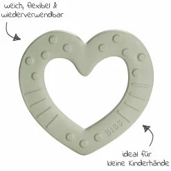 3-tlg. Starter-Set - De Lux Schnuller 2er Pack Silikon + Beißring Baby Bitie Heart - Ivory / Sage