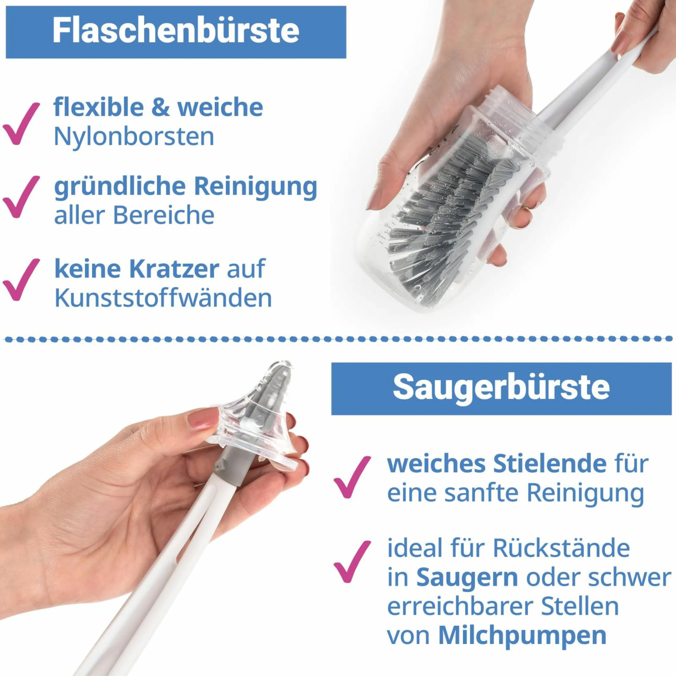 4-tlg. Starter-Set 3 PP-Flaschen inkl. Silikon-Trinksauger + Flaschenbürste