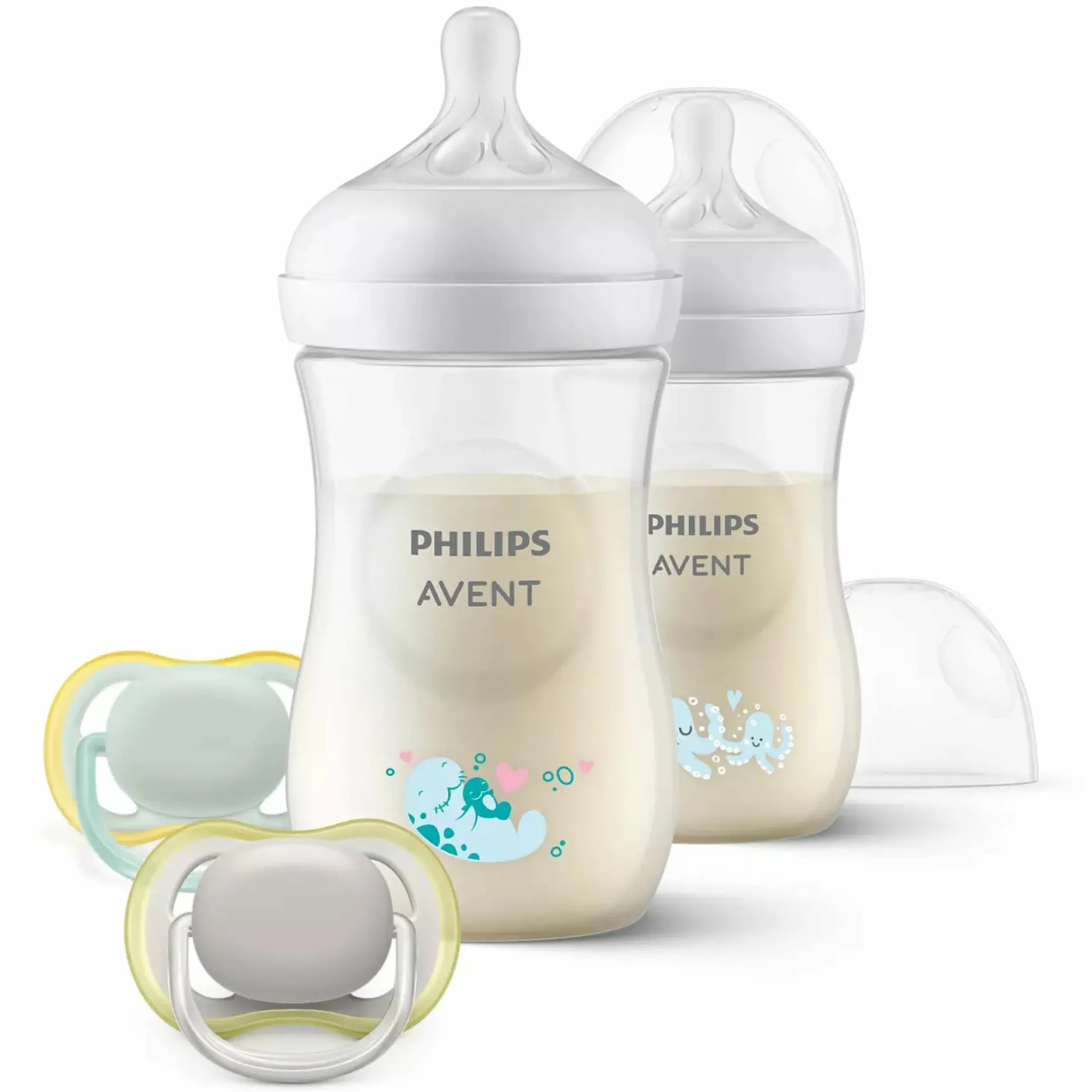 4-tlg. Starter-Set Natural Response - 2 PP-Flaschen mit Silikon-Saugern + 2 Schnuller Ultra Air 0-6M - Unterwasserwelt