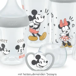4-tlg. Starter-Set Perfect Match - 3x PP-Flasche (150 ml & 260 ml) + Silikon-Sauger (Gr. S & M) + Schnuller Space - Disney Mickey Mouse