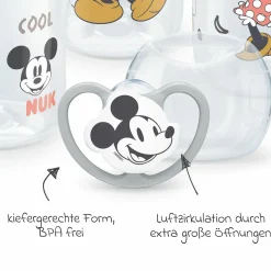 4-tlg. Starter-Set Perfect Match - 3x PP-Flasche (150 ml & 260 ml) + Silikon-Sauger (Gr. S & M) + Schnuller Space - Disney Mickey Mouse