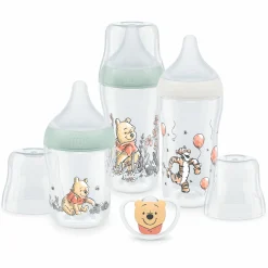 4-tlg. Starter-Set Perfect Match - 3x PP-Flasche (150 ml & 260 ml) + Silikon-Sauger (Gr. S & M) + Schnuller Space - Disney Winnie Pooh