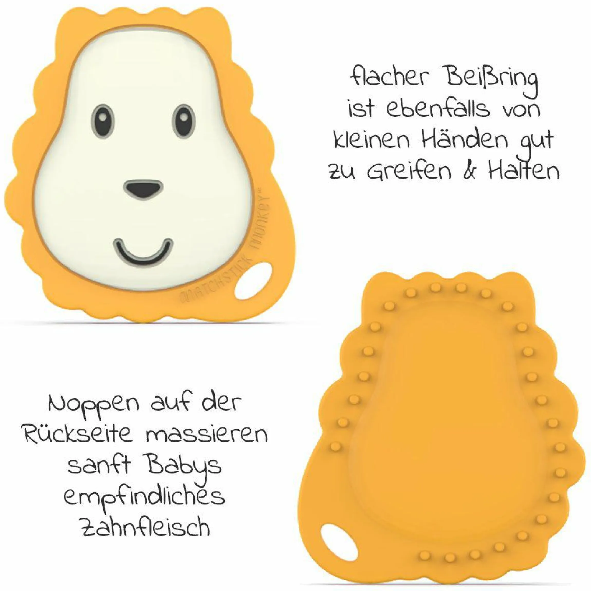 4-tlg. Starter-Set Zahnungshilfen - Beißring mit Fingerzahnbürste - Löwe - Gelb