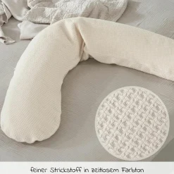 4-tlg. Stillkissen Sparset Das Original 190 cm inkl. 2 Bezügen + Mikroperlen-Nachfüllpack 9,5 l - Leaves & Feinstrick Creme