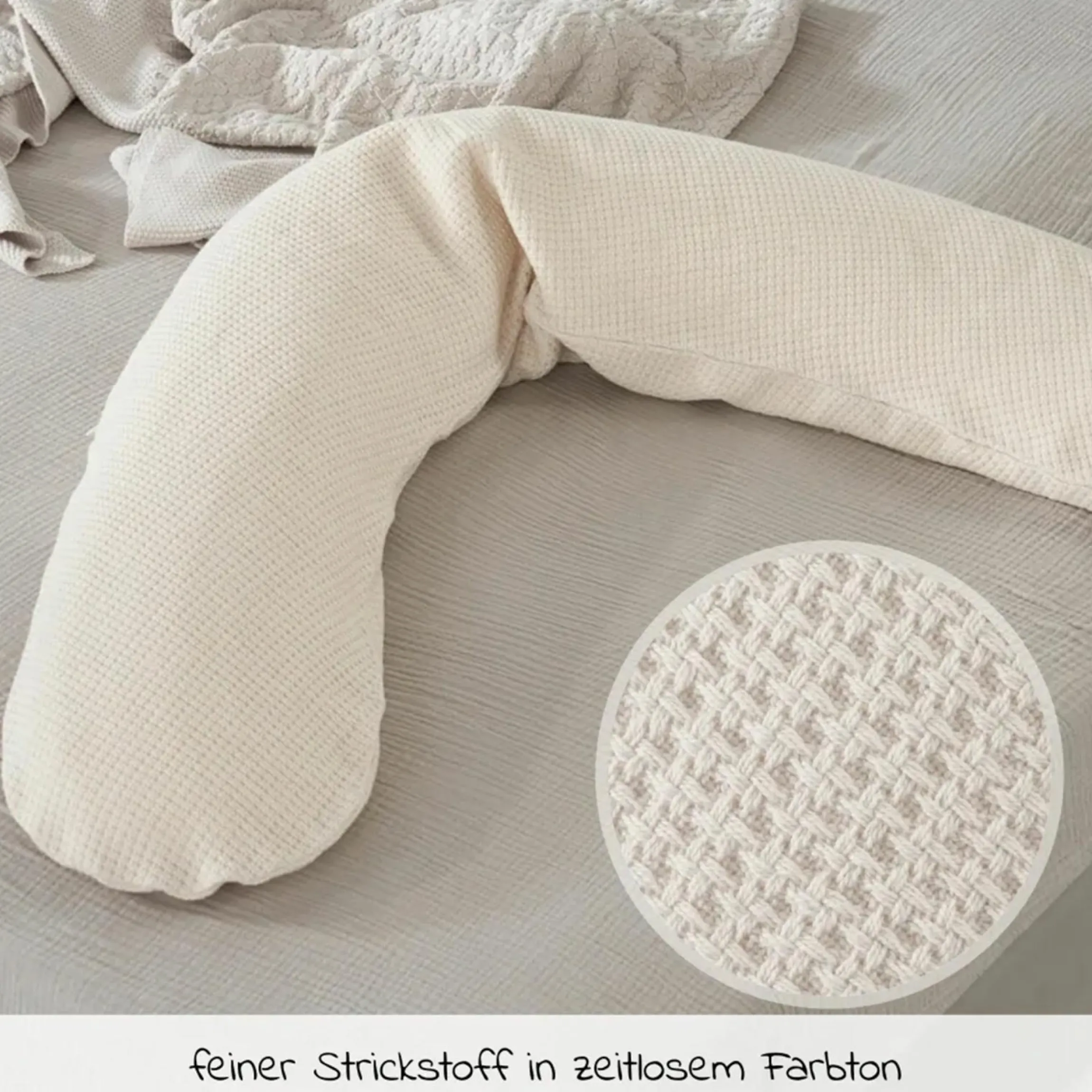 4-tlg. Stillkissen Sparset Das Original 190 cm inkl. 2 Bezügen + Mikroperlen-Nachfüllpack 9,5 l - Leaves & Feinstrick Creme