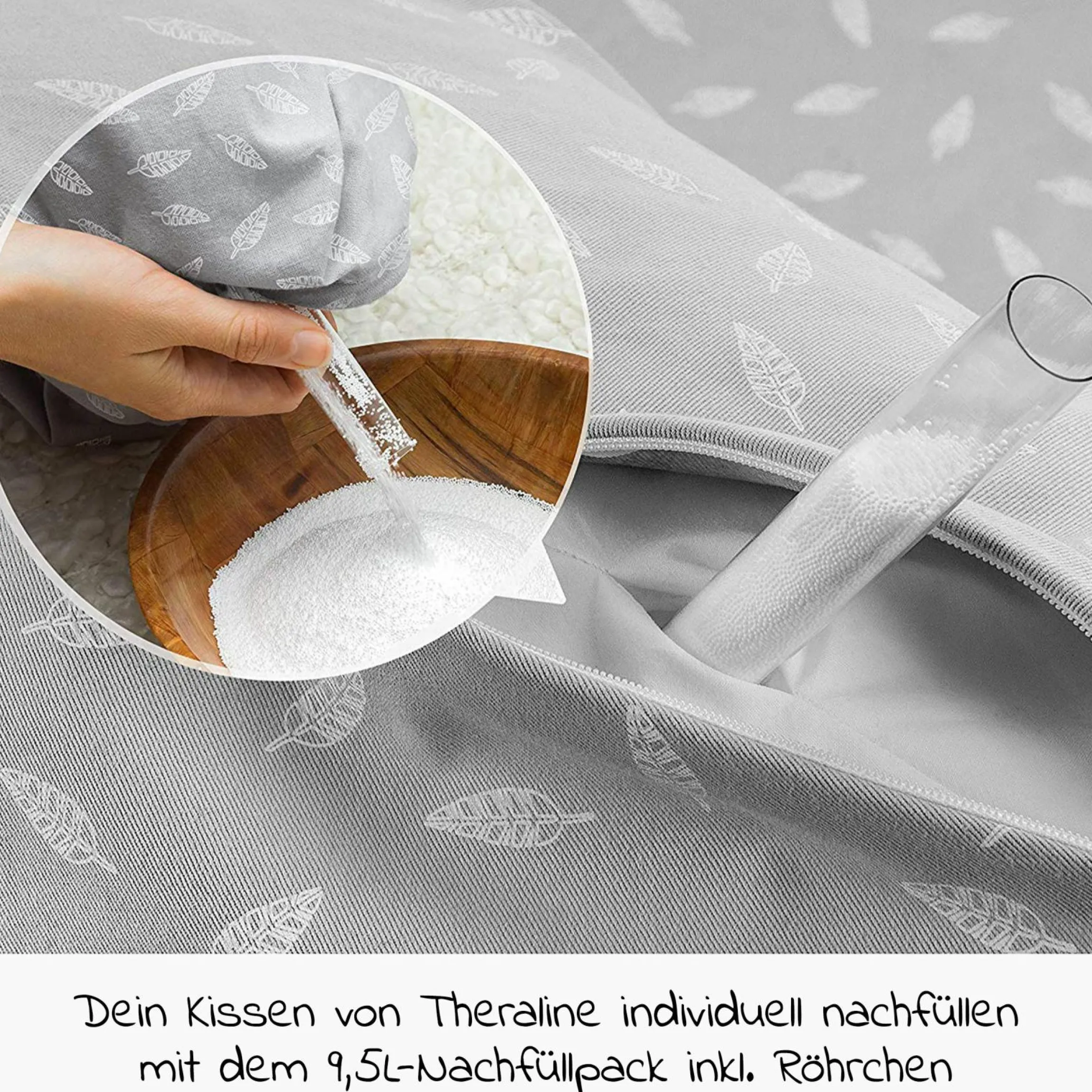 4-tlg. Stillkissen Sparset Das Original 190 cm inkl. 2 Bezügen + Mikroperlen-Nachfüllpack 9,5 l - Leaves & Bamboo Kieselgrau