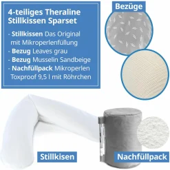 4-tlg. Stillkissen Sparset Das Original 190 cm inkl. 2 Bezügen + Mikroperlen-Nachfüllpack 9,5 l - Leaves & Musselin Sandbeige
