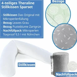 4-tlg. Stillkissen Sparset Das Original 190 cm inkl. 2 Bezügen + Mikroperlen-Nachfüllpack 9,5 l - Leaves & Pusteblume