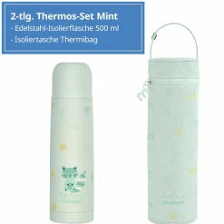 2-tlg. Thermos-Set 500 ml Baby Edelstahl-Isolierflasche Thermy mit Isolietasche Thermibag - zum Füttern für Unterwegs - Mint