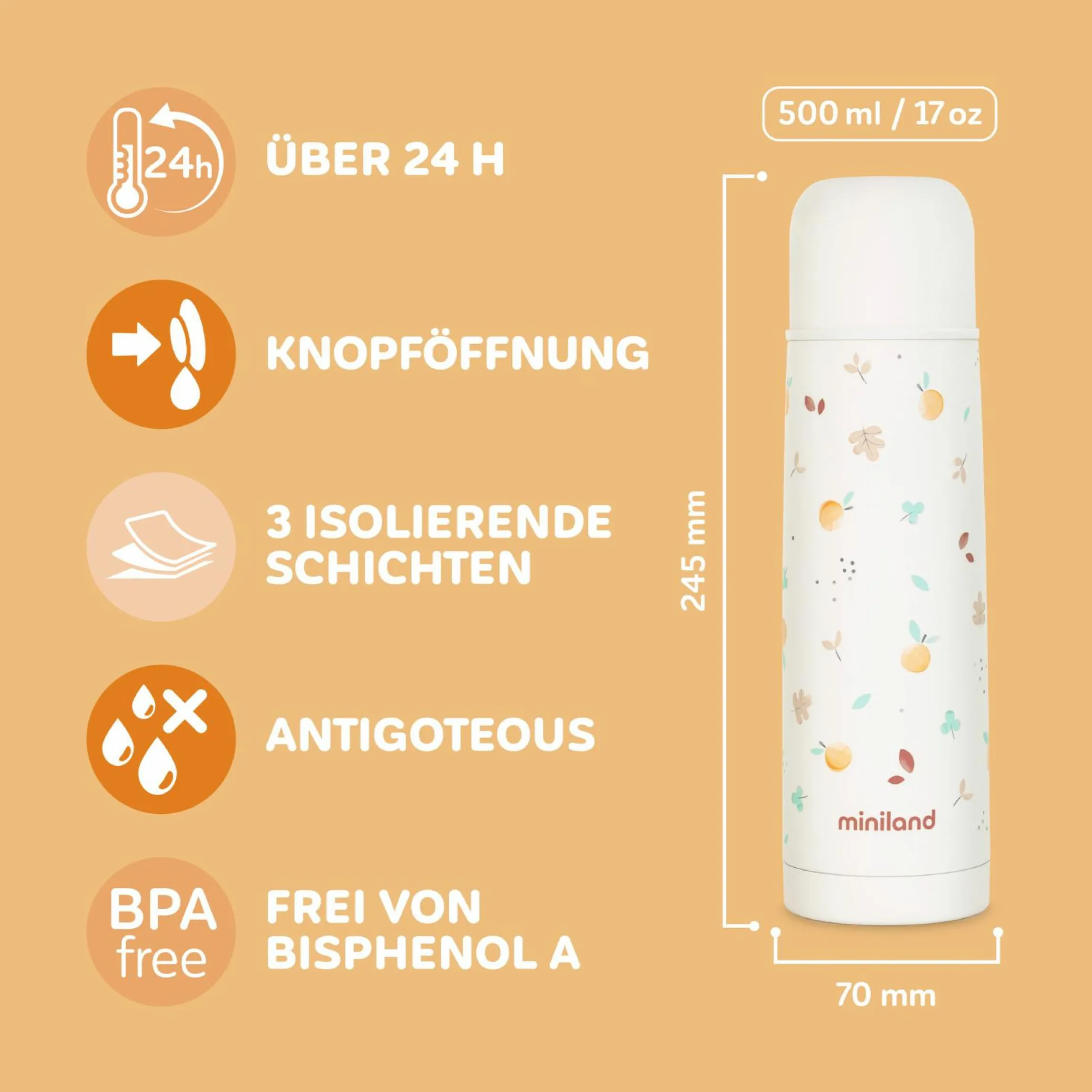 2-tlg. Thermos-Set 500 ml Baby Edelstahl-Isolierflasche Thermy mit Isolietasche Thermibag - zum Füttern für Unterwegs - Valencia