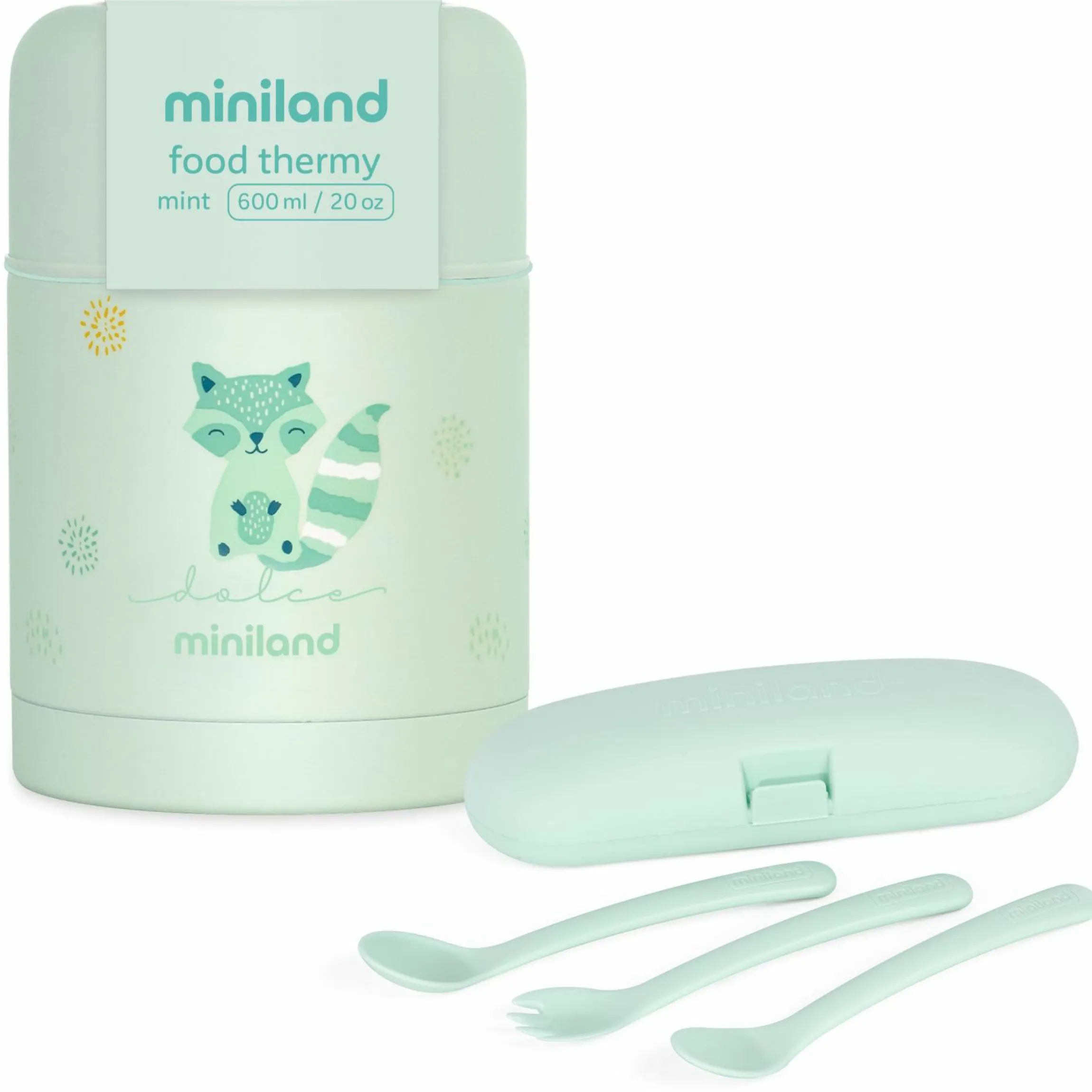 5-tlg. Thermos-Set 600 ml Baby Edelstahl-Isolierbehälter Food Thermy mit Besteck - zum Füttern für Unterwegs - Mint