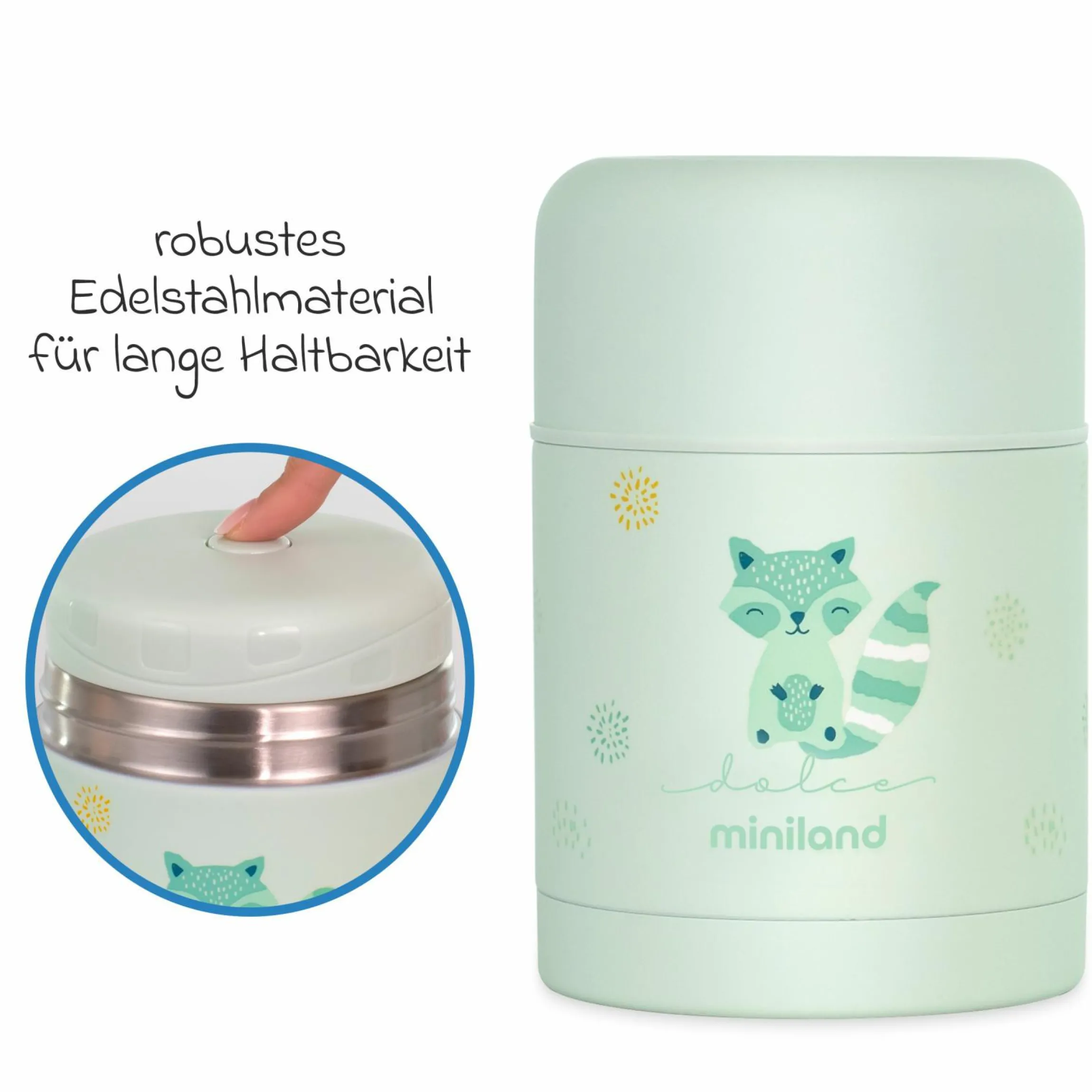 5-tlg. Thermos-Set 600 ml Baby Edelstahl-Isolierbehälter Food Thermy mit Besteck - zum Füttern für Unterwegs - Mint