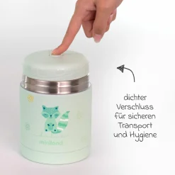 6-tlg. Thermos-Set 600 ml Baby Edelstahl-Isolierbehälter Food Thermy mit Besteck & Isoliertasche - zum Füttern für Unterwegs - Mint