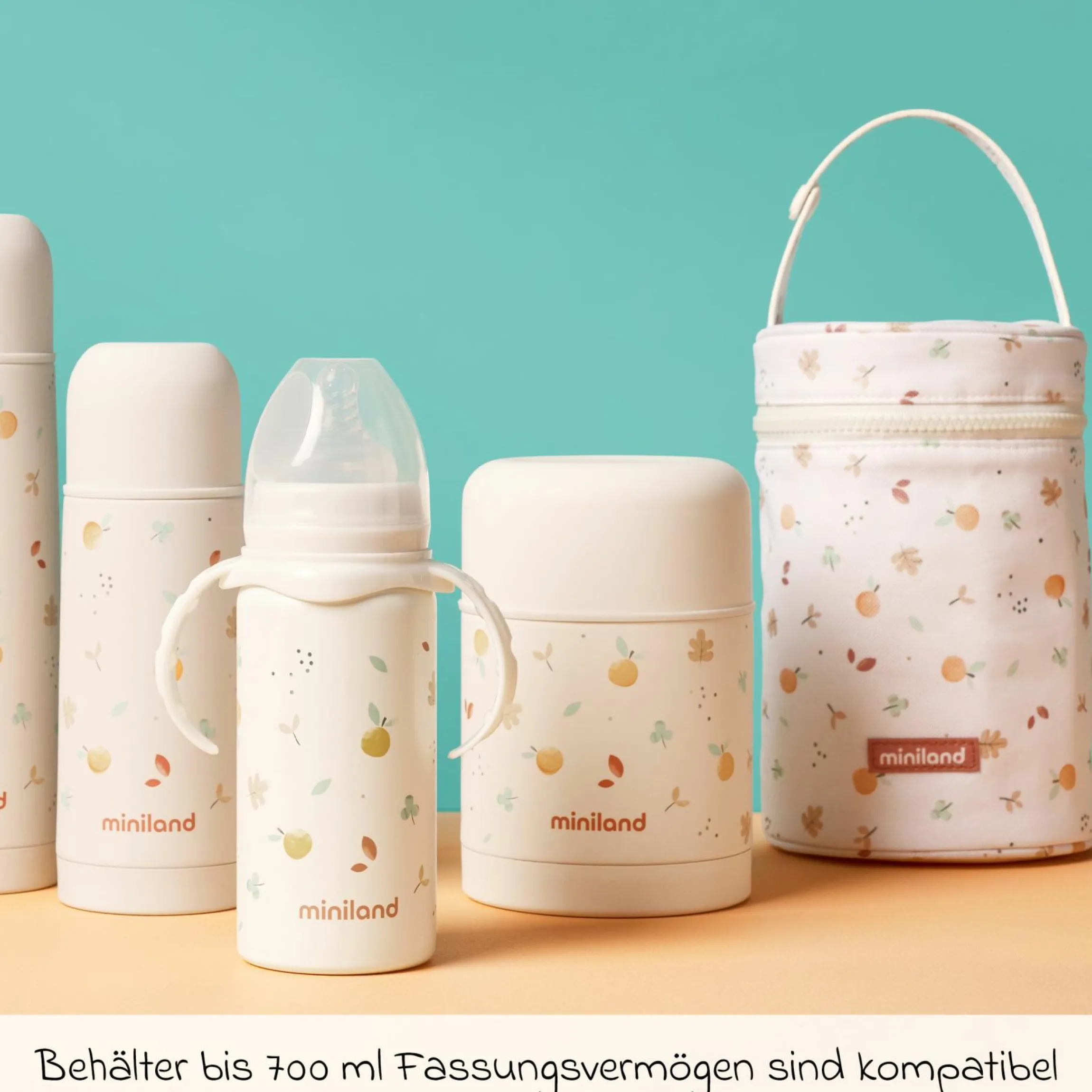 6-tlg. Thermos-Set 600 ml Baby Edelstahl-Isolierbehälter Food Thermy mit Besteck & Isoliertasche - zum Füttern für Unterwegs - Valencia