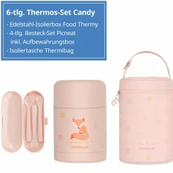 6-tlg. Thermos-Set 600 ml Baby Edelstahl-Isolierbehälter Food Thermy mit Besteck & Isoliertasche - zum Füttern für Unterwegs - Candy