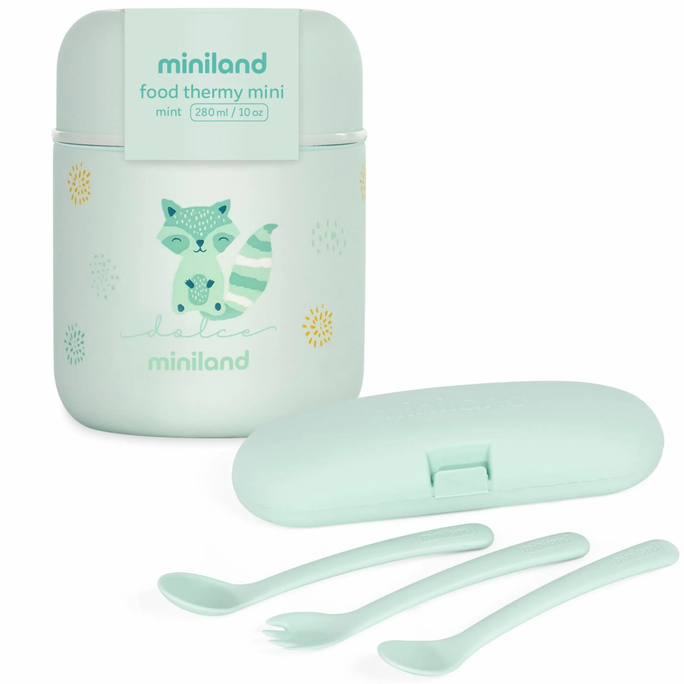 5-tlg. Thermos-Set 280 ml Baby Edelstahl-Isolierbehälter Food Thermy Mini mit Besteck - zum Füttern für Unterwegs - Mint