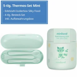5-tlg. Thermos-Set 280 ml Baby Edelstahl-Isolierbehälter Food Thermy Mini mit Besteck - zum Füttern für Unterwegs - Mint