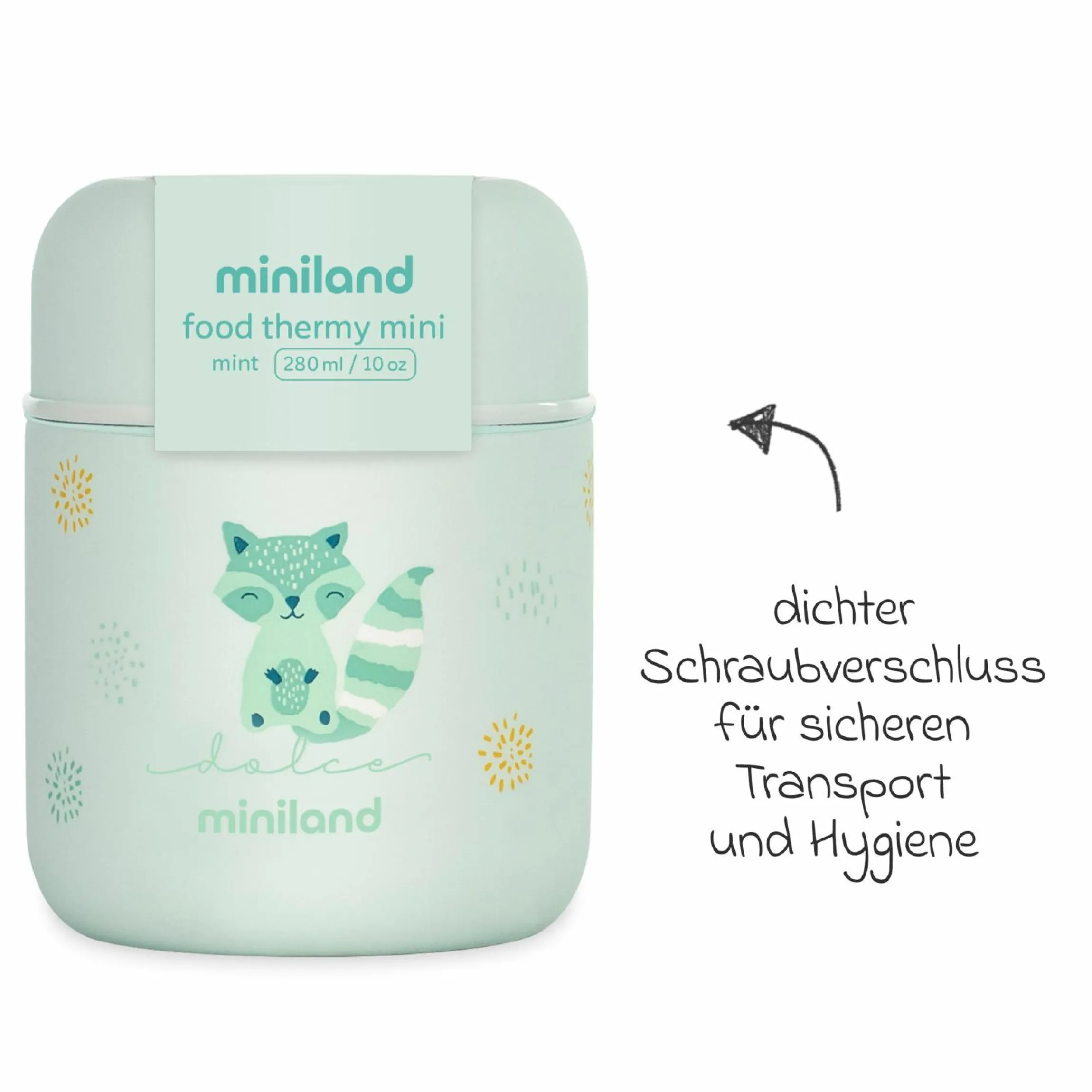 5-tlg. Thermos-Set 280 ml Baby Edelstahl-Isolierbehälter Food Thermy Mini mit Besteck - zum Füttern für Unterwegs - Mint