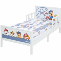 Toddler-Themen-Komplettbett inkl. Lattenrost und Bettwäsche 70 x 140 cm - Paw Patrol - Weiß Blau