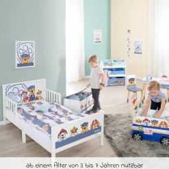Toddler-Themen-Komplettbett inkl. Lattenrost und Bettwäsche 70 x 140 cm - Paw Patrol - Weiß Blau