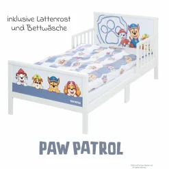 Toddler-Themen-Komplettbett inkl. Lattenrost und Bettwäsche 70 x 140 cm - Paw Patrol - Weiß Blau