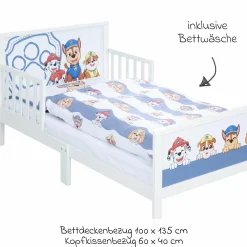 Toddler-Themen-Komplettbett inkl. Lattenrost und Bettwäsche 70 x 140 cm - Paw Patrol - Weiß Blau