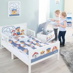 Toddler-Themen-Komplettbett inkl. Lattenrost und Bettwäsche 70 x 140 cm - Paw Patrol - Weiß Blau
