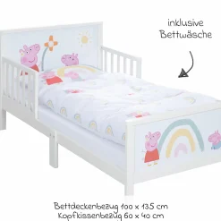 Toddler-Themen-Komplettbett inkl. Lattenrost und Bettwäsche 70 x 140 cm - Peppa Pig - Weiß